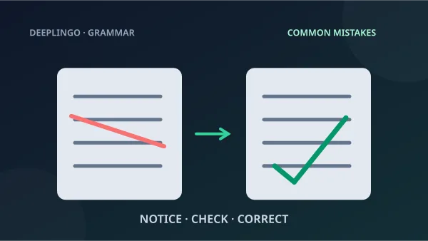 A marked draft is shown beside a corrected page with a check mark.