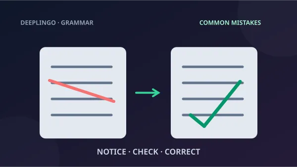 A marked draft is shown beside a corrected page with a check mark.